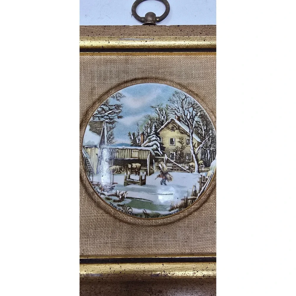 Vtg Sungott Studios porcelain tile w/24k gold trim hand enameled wall plaque